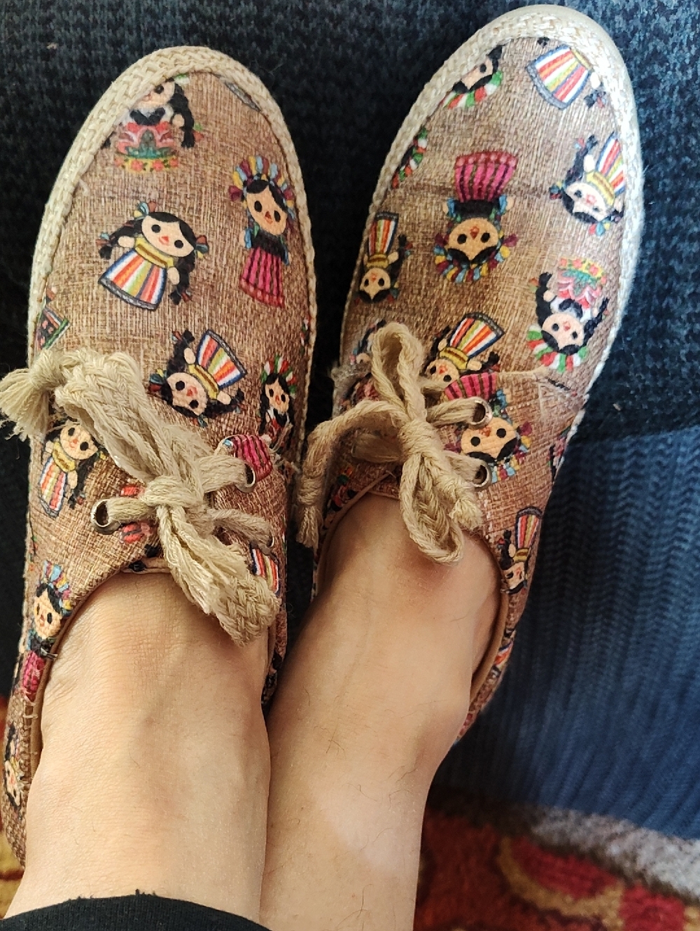 SANDYLU  Printed Lace-Up Women’s Flats with Fun Doll Motif size 8 Narrow